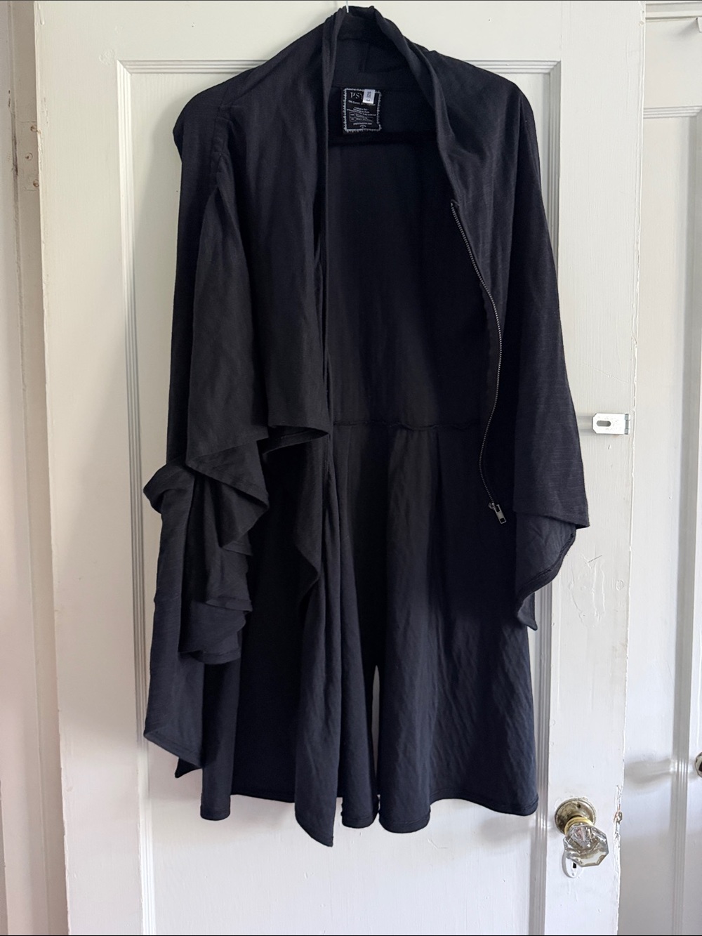 Black Draped Zip-Front Cardigan